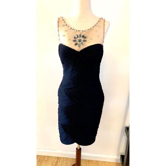 Cache size 4 dress fancy form fitting blue/black - Picture 1 of 5